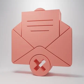 Pink Delete envelope icon isolated on pink background. Delete or error lett.. 스톡 일러스트