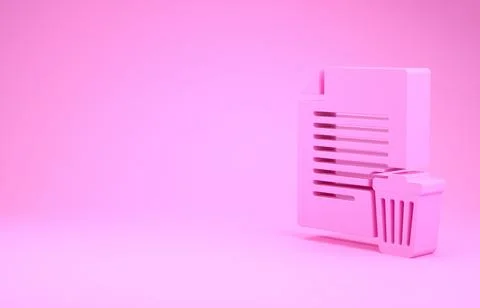 Pink Delete file document icon isolated on pink background. Paper sheet with  Stock Illustration