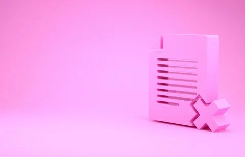 Pink Delete file document icon isolated on pink background. Rejected document Stock Illustration