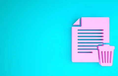 Pink Delete file document icon isolated on blue background. Paper sheet with  Illustrazione stock