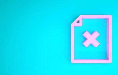Pink Delete file document icon isolated on blue background. Rejected document イラスト素材