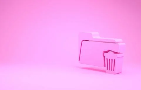 Pink Delete folder icon isolated on pink background. Folder with recycle bin. イラスト素材