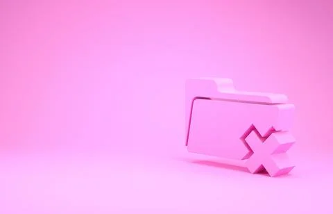 Pink Delete folder icon isolated on pink background. Folder with recycle bin. Stockillustratie