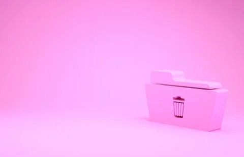 Pink Delete folder icon isolated on pink background. Folder with recycle bin. Stock Illustration