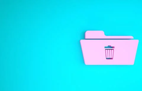 Pink Delete folder icon isolated on blue background. Folder with recycle bin. Illustrazione stock
