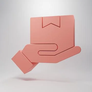 Pink Delivery hand with cardboard boxes icon isolated on pink background. D.. Stock Illustration