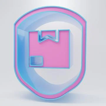 Pink Delivery pack security with shield icon isolated on grey background. D.. Stock Illustration