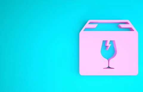Pink Delivery package box with fragile content symbol of broken glass icon is Stock Illustration