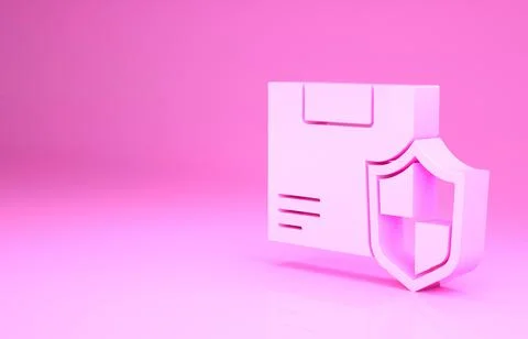 Pink Delivery security with shield icon isolated on pink background. Delivery Stock Illustration