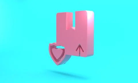 Pink Delivery security with shield icon isolated on turquoise blue background Illustrazione stock