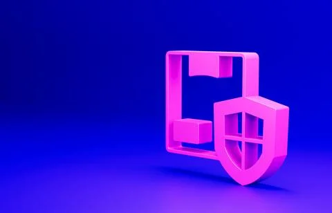 Pink Delivery security with shield icon isolated on blue background. Delivery Stock Illustration