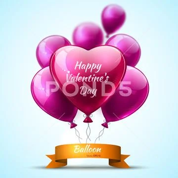 Pink detailed 3d balloons Valentine Day realistic Vector Stock Illustration