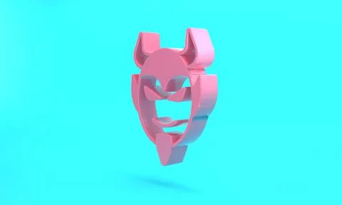 Pink Devil head icon isolated on turquoise blue background. Happy Halloween p Stockillustratie