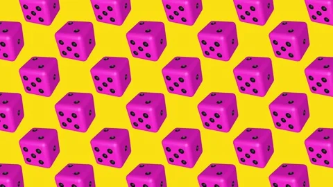 Pink dice pattern on yellow background Stock Footage 336488379