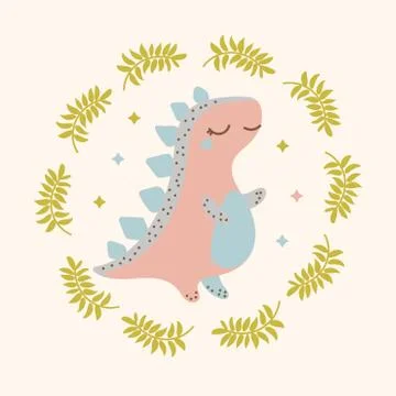 PINK DINO Hand Drawn Vector Illustration Baby Apparel Set Illustrazione stock