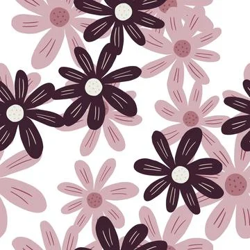 Pink ditsy flowers seamless pattern isolated on white background. Pretty bota Stock Illustration