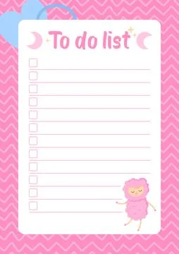 Pink to do list with lamb with waves background. Stock vector illustration in Stock Illustration
