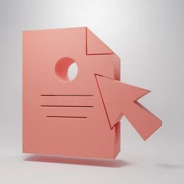 Pink Document and cursor icon isolated on pink background. File icon. Check.. Stock Illustration