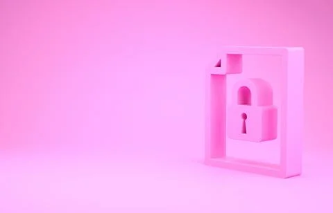 Pink Document and lock icon isolated on pink background. File format and padl Illustrazione stock