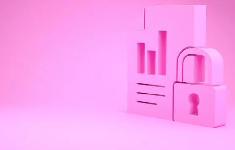 Pink Document and lock icon isolated on pink background. File format and padl Illustrazione stock