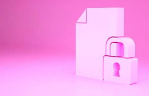Pink Document and lock icon isolated on pink background. File format and padl Illustrazione stock