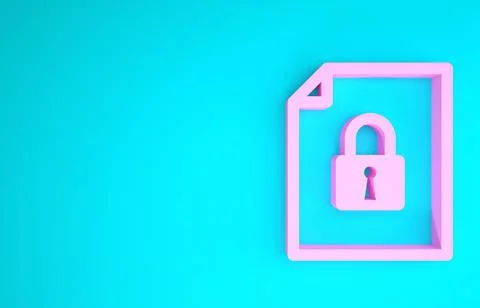 Pink Document and lock icon isolated on blue background. File format and padl 스톡 일러스트