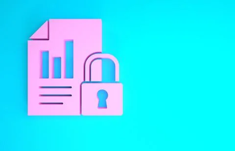 Pink Document and lock icon isolated on blue background. File format and padl Illustrazione stock