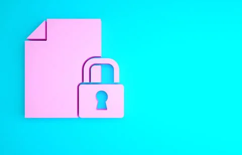 Pink Document and lock icon isolated on blue background. File format and padl 스톡 일러스트