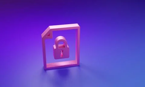 Pink Document and lock icon isolated on purple-blue background. File format.. 스톡 사진