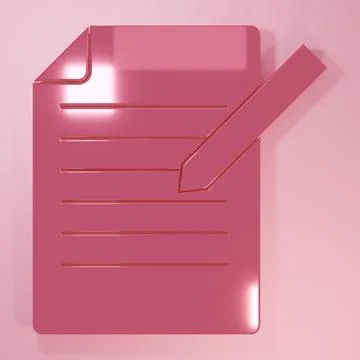 Pink Document and pen icon isolated on pink background. File icon. Checklis.. Stock Illustration