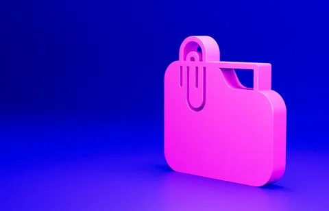 Pink Document folder with paper clip icon isolated on blue background イラスト素材