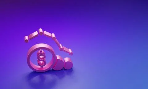 Pink Dollar rate decrease icon isolated on purple-blue background. Cost red.. Illustrazione stock