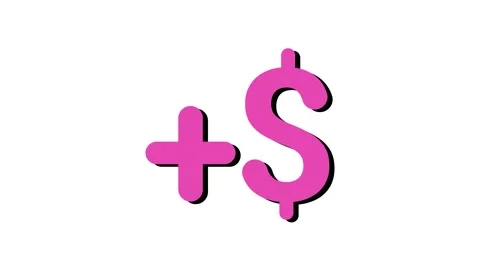 Pink dollar signs and plus signs float against a clean white background Stock Footage 346224189