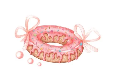 Pink donut with decorative bows Stock Illustration