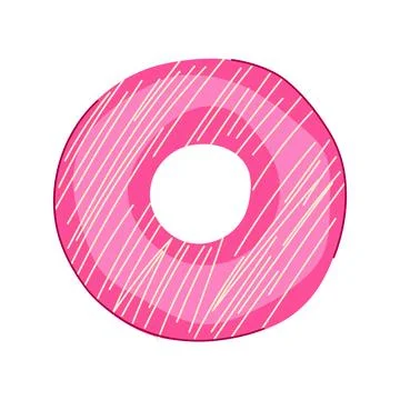 Pink donut illustration with white icing stripes Stock Illustration