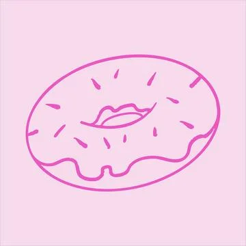 Pink Donut Inflatable Swim Ring Hand Drawn Summer Illustration Stock Illustration