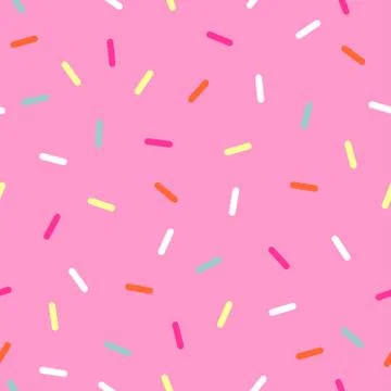 Pink donut seamless pattern glaze with colorful sprinkles. Vector illustration Stock Illustration