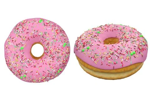 Pink donut on white background ,doughnut 3d rendering Stock Illustration