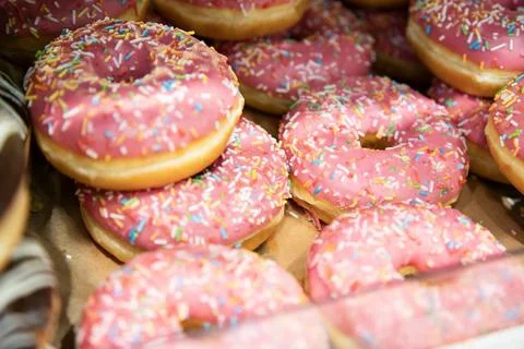 Pink donuts close up with soft focus Stock Photos