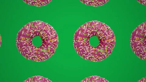 Pink donuts geometric pattern on a green background Stock Footage 152983355