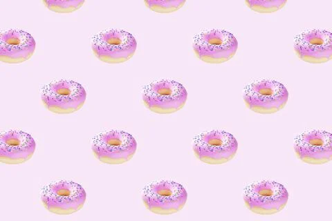 Pink donuts on pink background pattern 3d render Stock Illustration