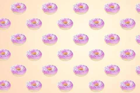 Pink donuts on yellow background pattern 3d render Stock Illustration