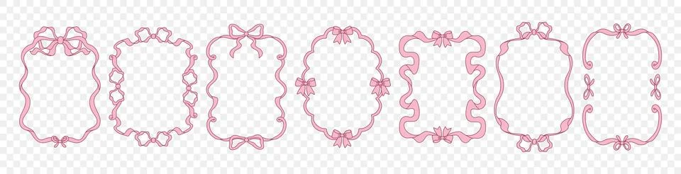 Pink doodle frame set. Cute border for love card. Hand drawn wedding decor... Stockillustratie