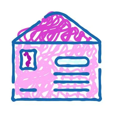 Pink doodle mail envelope with postage stamp and address イラスト素材