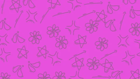 Pink doodle pattern background with flowers stars and lines seamless loop Stock Footage 331596614