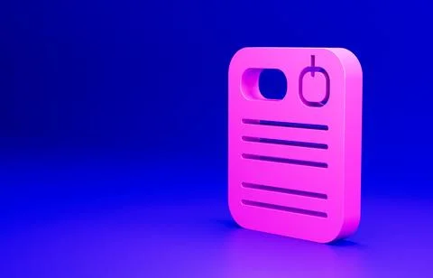 Pink Dossier folder icon isolated on blue background. Minimalism concept. 3D Stock Illustration