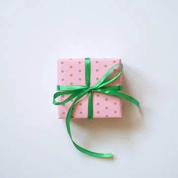 Pink dot pattern gift box isolated on white background Stock Photos
