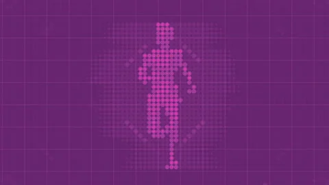 Pink dot pattern. Silhouette of a running man. 3d render loop animation. 4K, UHD Video stock 119596720