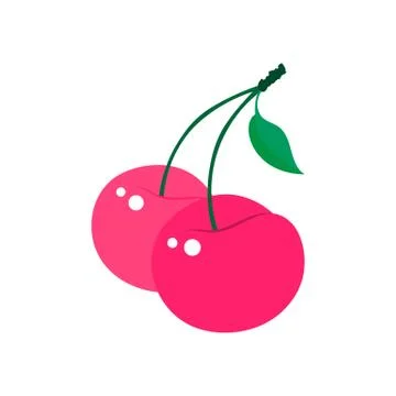 Pink double cherry vector flat cartoon icon isolated on white background Stock Illustration