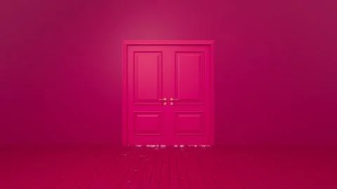 Pink double door in empty room with wooden floor Ilustración de archivo